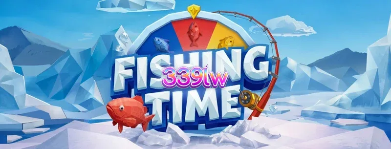 Tampilan antarmuka permainan Fishing Time dari BGaming dengan tema memancing di musim dingin.